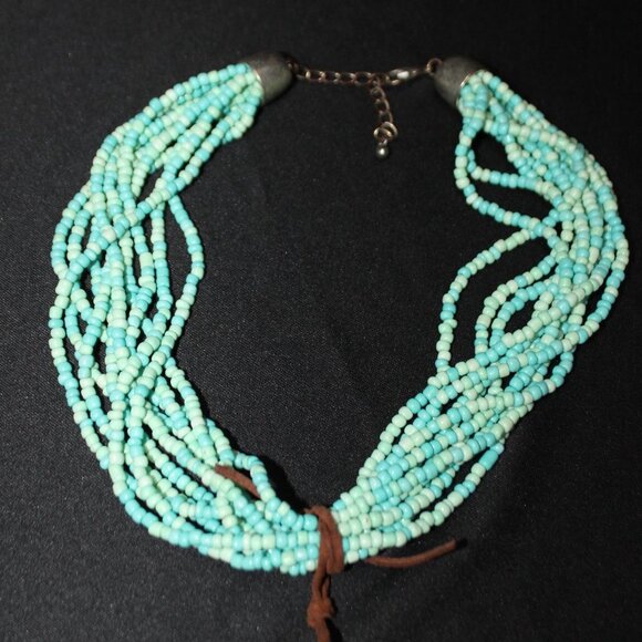 Beautiful Turquoise & Orange Large Cross on Leather Tied to Multi Bead Necklace - Picture 8 of 11